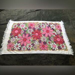VTG Fashion Manor Bath Towel Pink Flowers Boho Cottage Core 23”x42” Usa Fringe